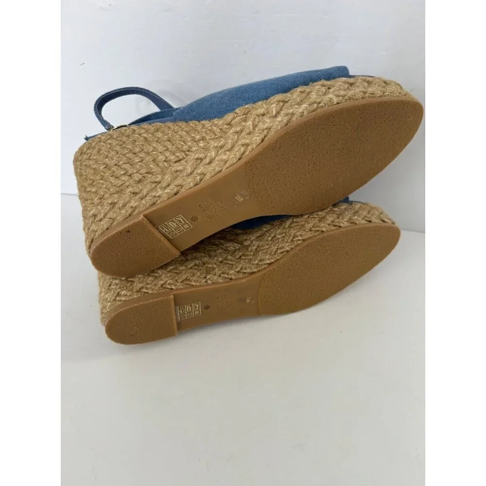 Stuart Weitzman Island Espadrille Wedge Sandal Peep Toe Jute & Denim Size 11